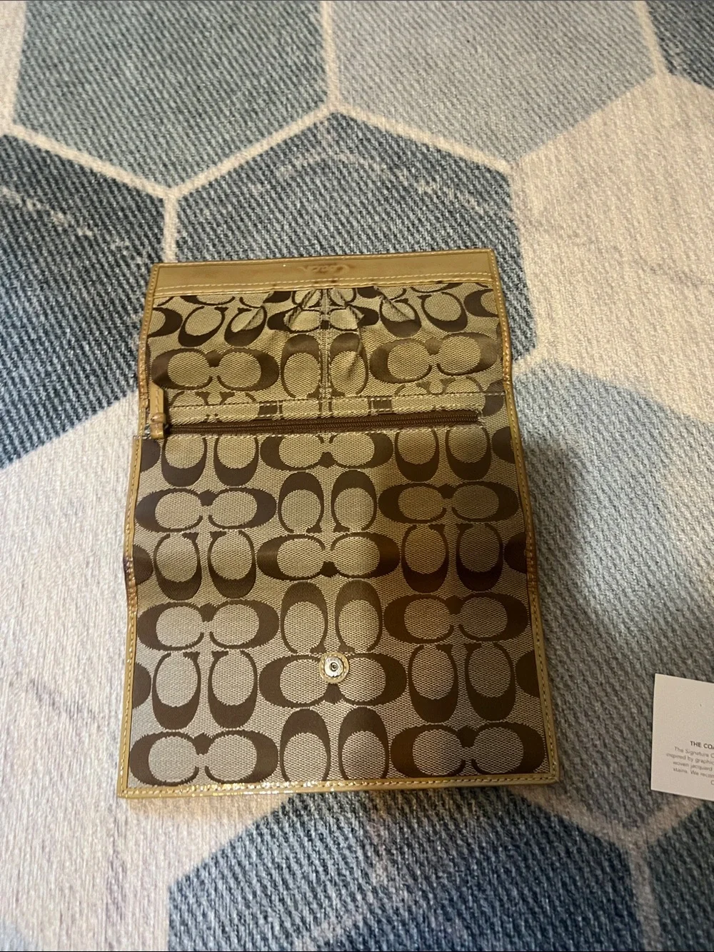 Coach Signature Continental Card Holder Wallet in Khaki and Tan